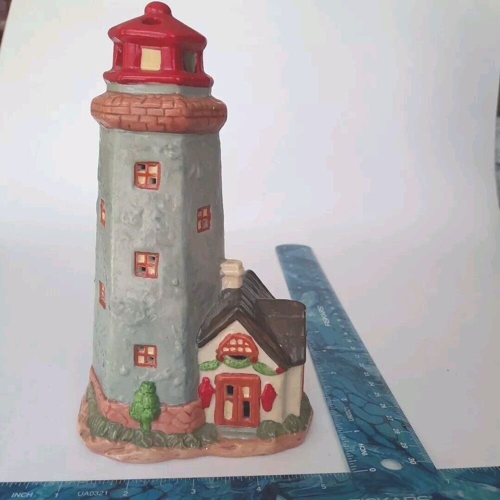 Blue Lighthouse Figurine – 8” Coastal Nautical Home Décor (Unbranded)